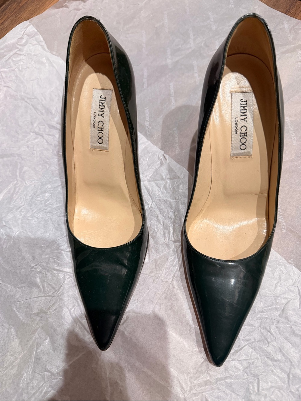 Jimmy Choo Dark Green Patent Pointed-Toe Pumps
